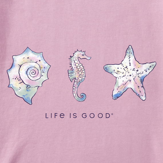 Life is Good Women's Long Sleeve Crusher Vee - Sea Life and Shells