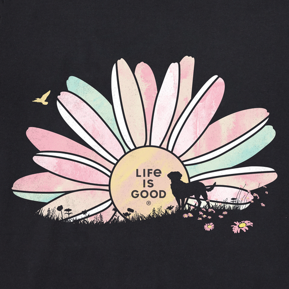 Life is Good Women's Long Sleeve Crusher Vee - Washy Macro Micro Daisy Dog