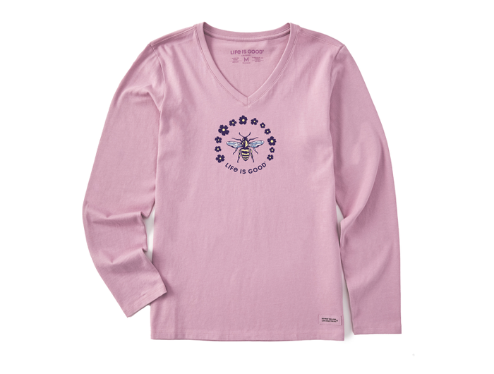 Life is Good Women's Long Sleeve Crusher Vee - Flower Bee Circle