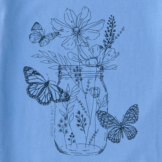 Life is Good Women's Long Sleeve Crusher Vee - Wildflower and Butterflies Jar