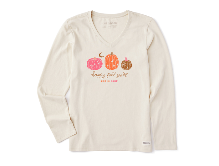 Life is Good Women's Long Sleeve Crusher Vee - Celestial Pumpkins