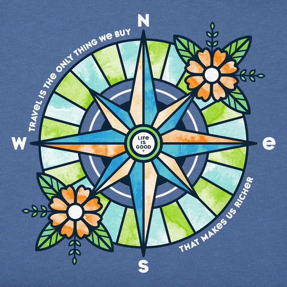 Life is Good Women's Long Sleeve Crusher Lite Tee - Washy Floral Compass Richer