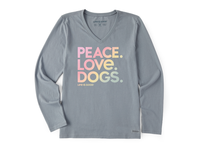 Life is Good Women's Long Sleeve Crusher Lite Vee - Peace Love Dogs