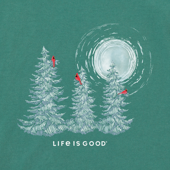 Life is Good Women's Long Sleeve Crusher Lite Vee - Snowy Pines with Cardinals