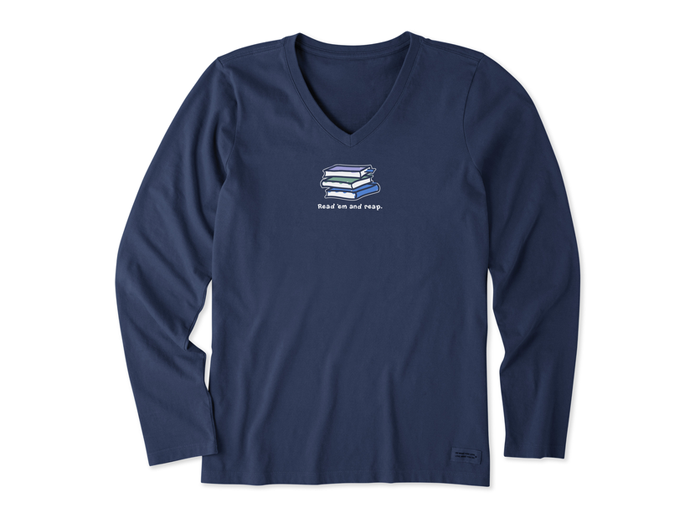 Life is Good Women's Long Sleeve Crusher Lite Vee - Read'em and Reap