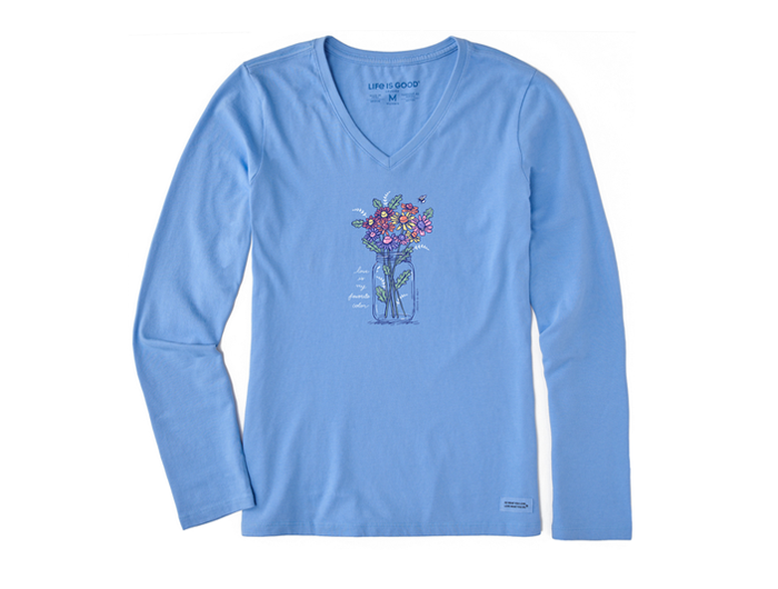 Life is Good Women's Long Sleeve Crusher Lite Vee - Realaxed Rainbow Love Daisies