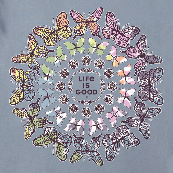 Life is Good Women's Long Sleeve Hooded Crusher Lite Tee - Tie Dye Butterfly Daisy Mandala