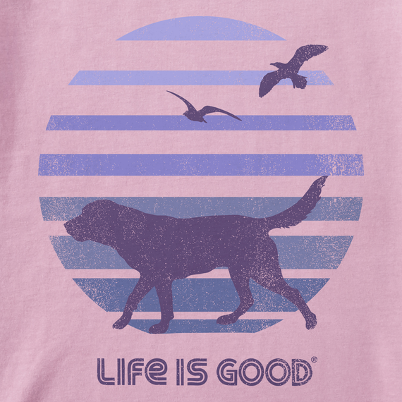 Life is Good Women's Long Sleeve Hooded Crusher Lite Tee - 70's Retro Dog Beach Walk