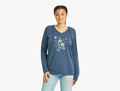 Life is Good Women's Long Sleeve Hooded Crusher Lite Tee - Dreamy Shine On Daisies