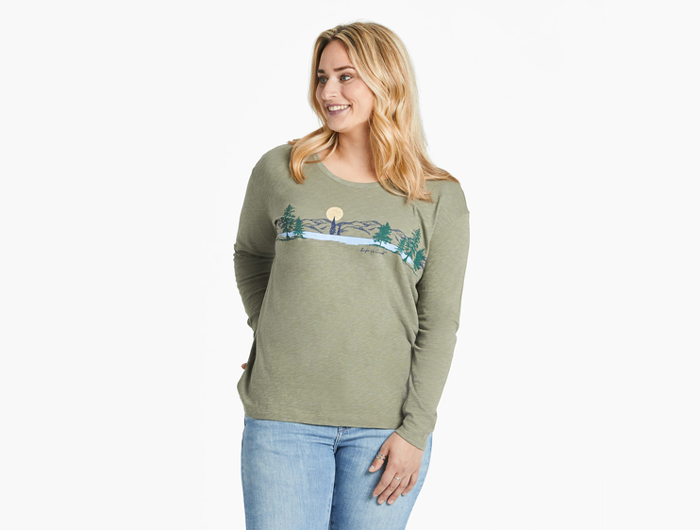 Life is Good Women's Relaxed Fit Long Sleeve Slub Tee - Water Vista