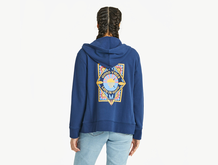 Life is Good Women's Simply True Fleece Zip Hoodie - Good Vibes Floral Diamond