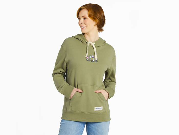 Life is Good Women's Simply True Fleece Hoodie - Mushroom Retro Scene