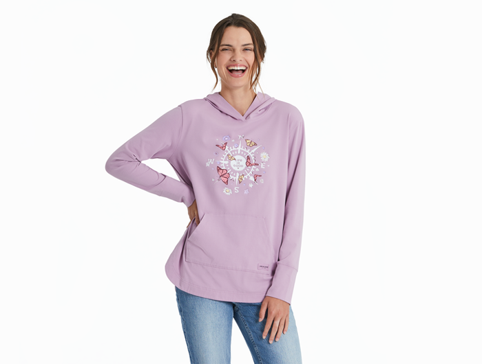 Life is Good Women's Crusher-Flex Hoodie Tunic - Butterfly and Floral Compass