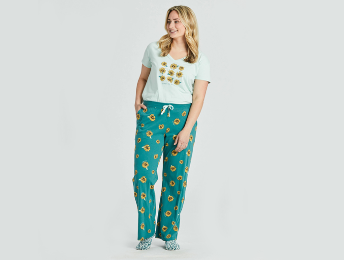 Life is Good Women's Snuggle Up Sleep Pant - Tossed Sunflower Pattern