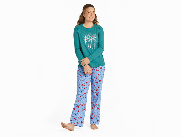 Life is Good Women's Snuggle Up Sleep Pant - Cardinal Branch Pattern