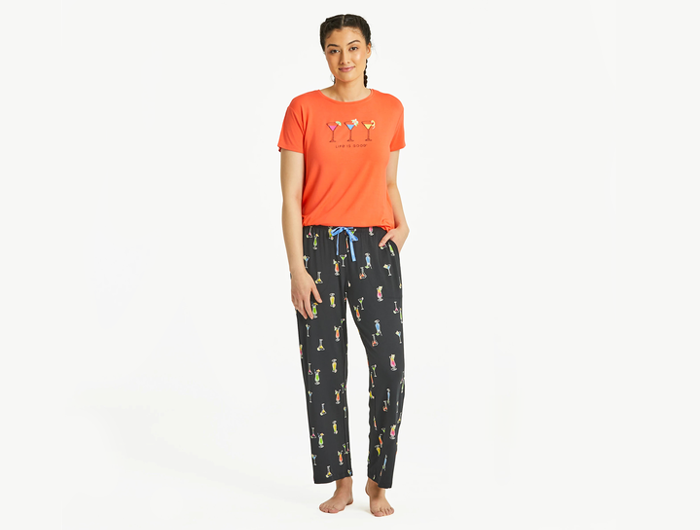 Life is Good Women's Lightweight Sleep Pant - Martini and Cocktail Pattern