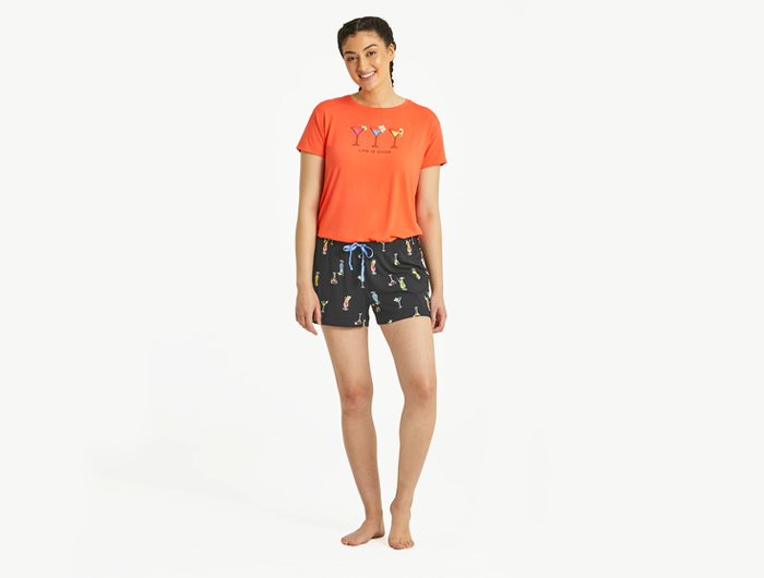 Life is Good Women's Lightweight Sleep Short - Martini and Cocktail Pattern