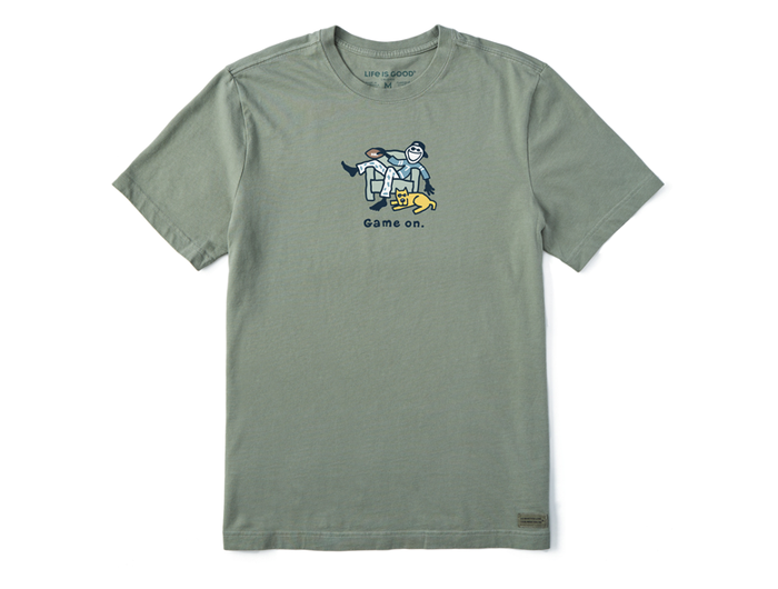 Life is Good Men's Crusher Tee - Jake and Rocket Game On Football