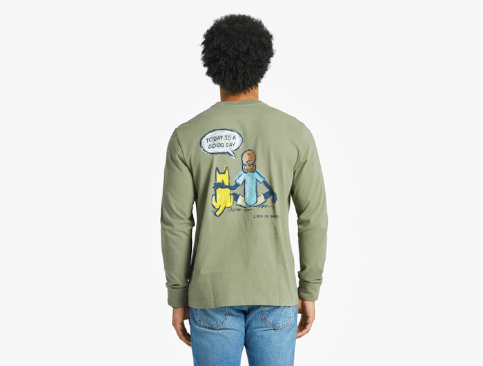 Life is Good Men's Long Sleeve Crusher Tee - Jake and Rocket Good Day Sketch