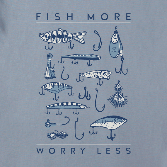 Life is Good Men's Long Sleeve Crusher Tee - Fish More Worry Less Hooks and Tackle