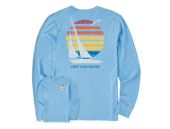 Life is Good Men's Long Sleeve Crusher Lite - Just Add Water Sailboat