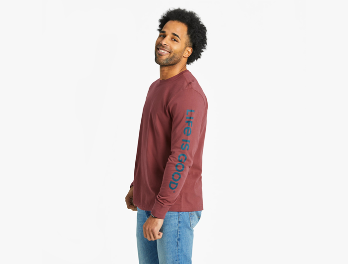 Life is Good Men's Long Sleeve Crusher Lite - Log On Campfire