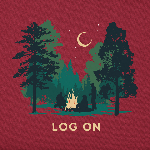 Life is Good Men's Long Sleeve Crusher Lite - Log On Campfire