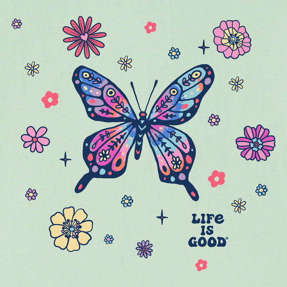 Life is Good Kids' Crusher Tee - Tie Dye Retro Butterfly Flowers