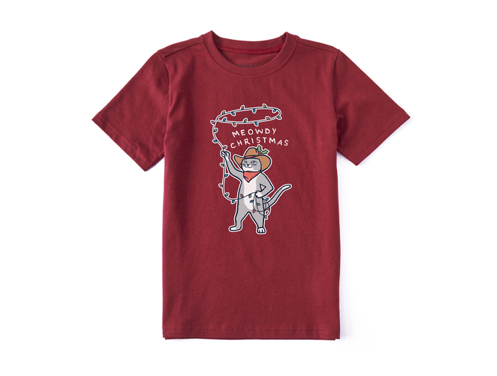 Life is Good Kids' Crusher Tee - Meowdy Christmas Lights