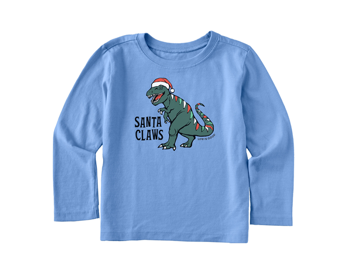 Life is Good Kid's Long Sleeve Crusher Tee - Santa Claws Dino