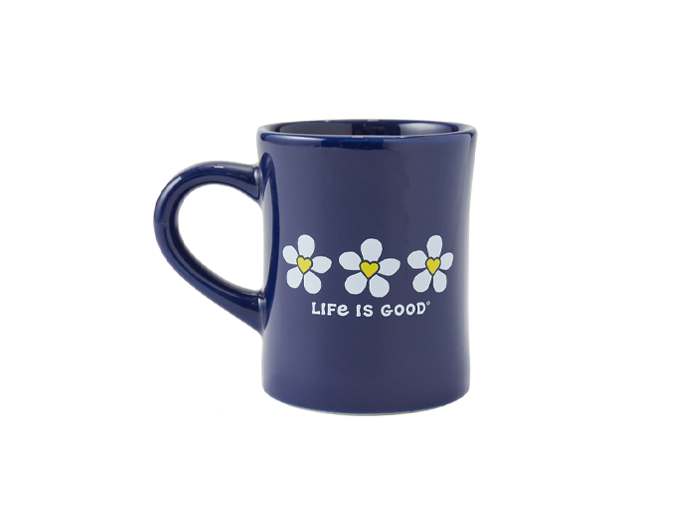 Life is Good Diner Mug - Three Heart Flowers