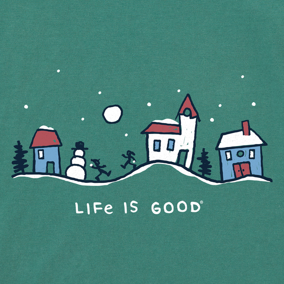 Life is Good Kid's Long Sleeve Crusher Tee - Snowman Village Vista