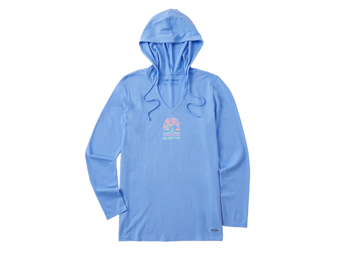 Life is Good Women's Long Sleeve Hooded Crusher Lite Tee - Here Comes The Sunshine Arch