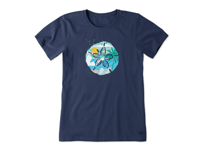 Life is Good Women's Crusher Tee -Macro Micro Beach Sand Dollar