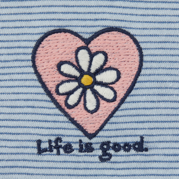 Life is Good Women's Long Sleeve Striped Hooded Crusher Lite Tee - Simple Daisy Heart