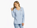 Life is Good Women's Long Sleeve Striped Hooded Crusher Lite Tee - Simple Daisy Heart