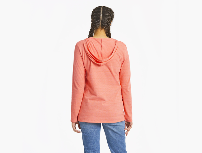 Life is Good Women's Long Sleeve Striped Hooded Crusher Lite Tee - Sand Dollar