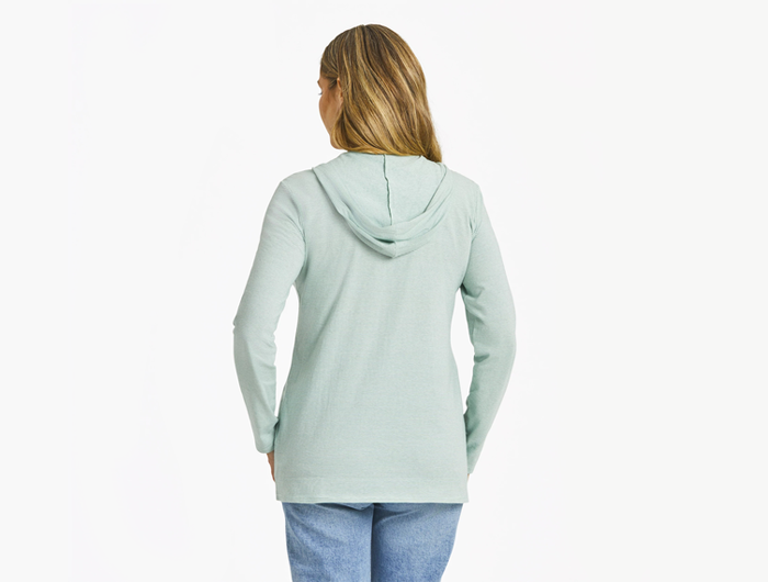 Life is Good Women's Long Sleeve Striped Hooded Crusher Lite Tee - Roaming Turtle