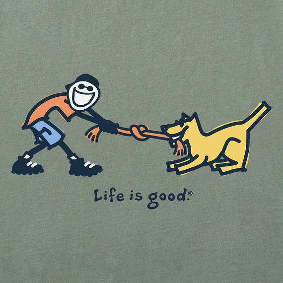 Life is Good Men's Crusher Tee - Jake &amp; Rocket Tug of War