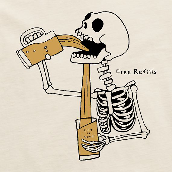 Life is Good Men's Crusher Tee - Free Refills Skeleton