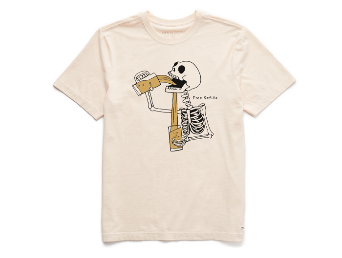 Life is Good Men's Crusher Tee - Free Refills Skeleton