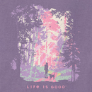 Life is Good Women's Crusher Tee - Hiker with Sunbeams in the Woods