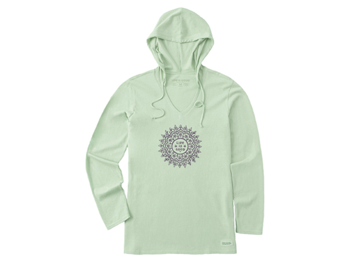 Life is Good Women's Long Sleeve Hooded Crusher Lite Tee - Antique Mandala