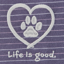 Life is Good Women's Long Sleeve Striped Hooded Crusher Lite Tee - Pet Paw Heart