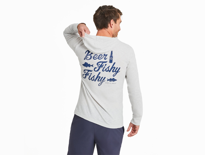 Life is Good Men's Textured Slub Hoodie - Beer Fishy Fishy