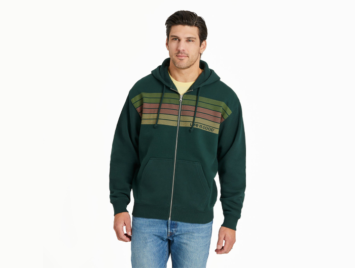 Life is Good Men's Good Vibes Fleece Zip Hoodie - Three Striped Block
