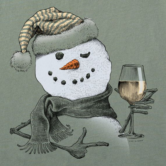 Life is Good Women's Crusher Tee - Snowman with White Wine