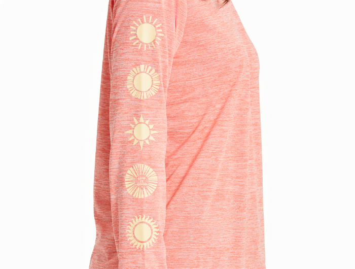 Life is Good Women's Long Sleeve Sun Crusher Tee - Woodblock Sun