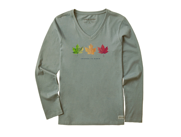 Life is Good Women's Long Sleeve Crusher Vee - Change Is Good 3 Leaves