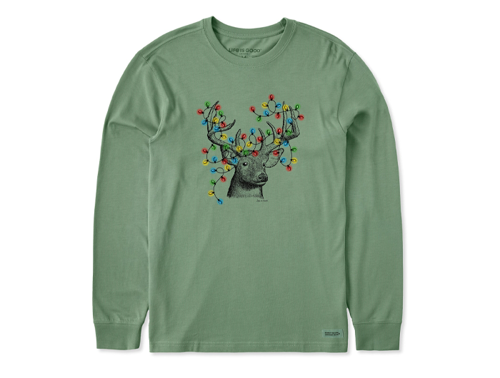 Life is Good Men's Long Sleeve Crusher Tee - Buck Head Xmas Lights
